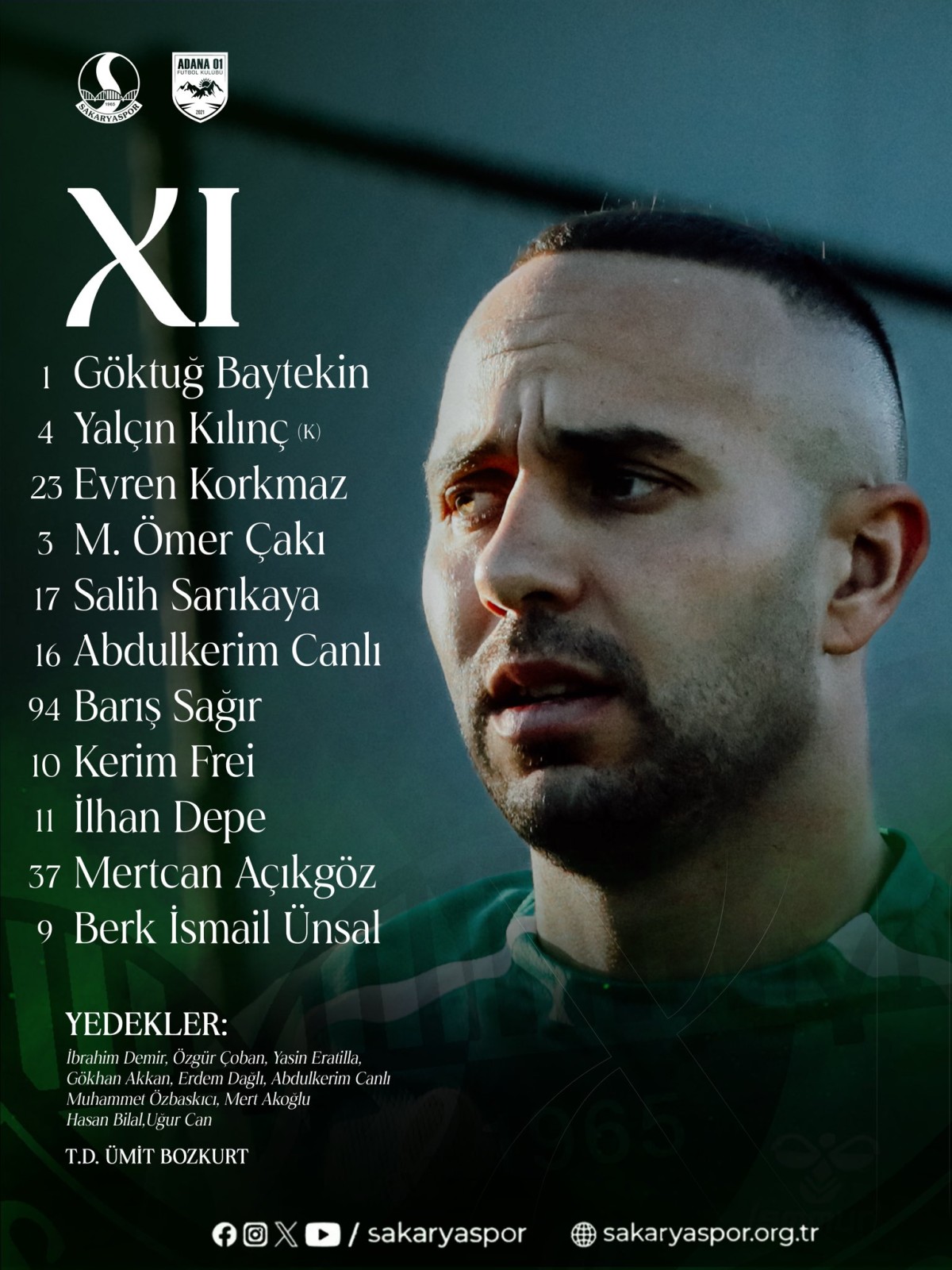 Sakaryaspor’un Adana 01 FK karşısındaki ilk 11’i belli oldu