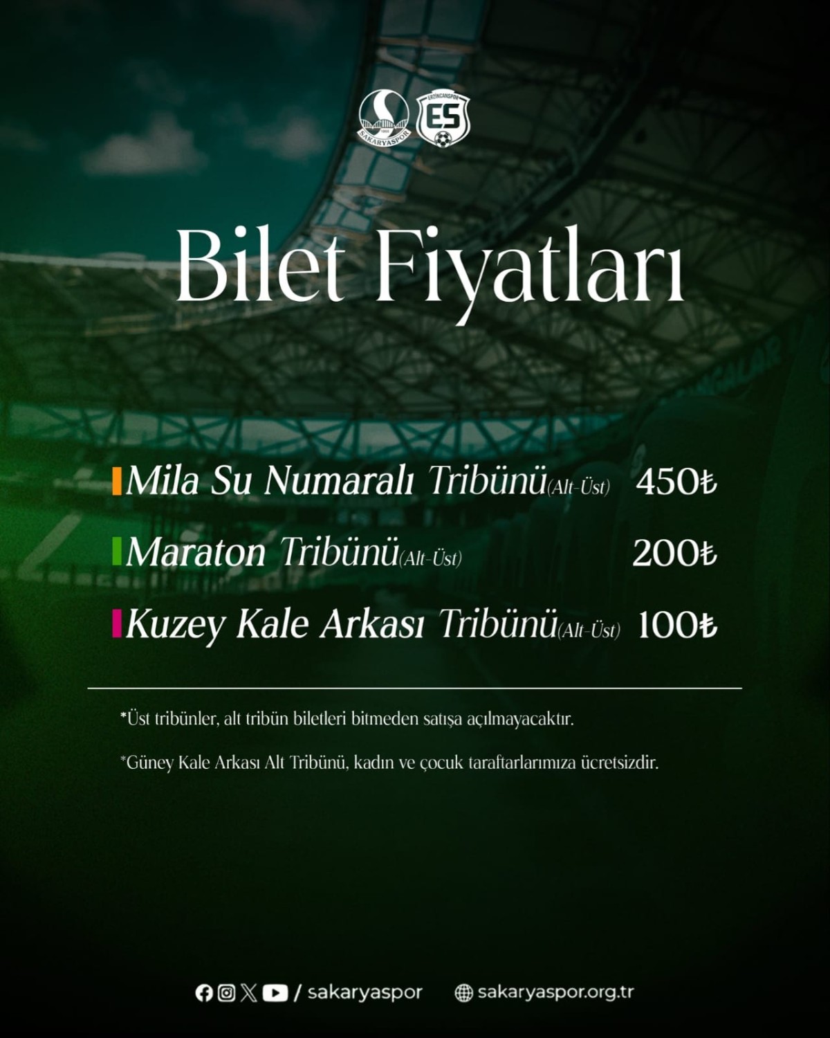 Sakaryaspor-Erzincanspor maçının biletleri satışta