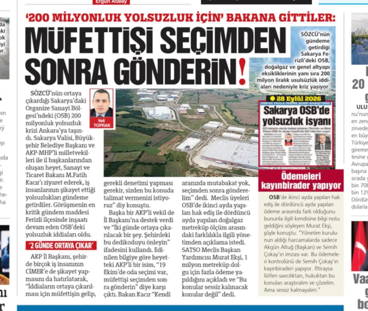 Sakarya’daki OSB iddiaları Ankara’ya taşındı: “Müfettişi seçimden sonra gönderin” iddiası